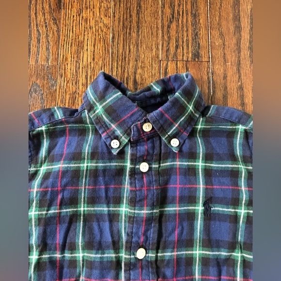 Ralph Lauren Boys 2/2T Navy Blue/Red/Green Plaid 100% Cotton Button-Down Shirt - Picture 3 of 7